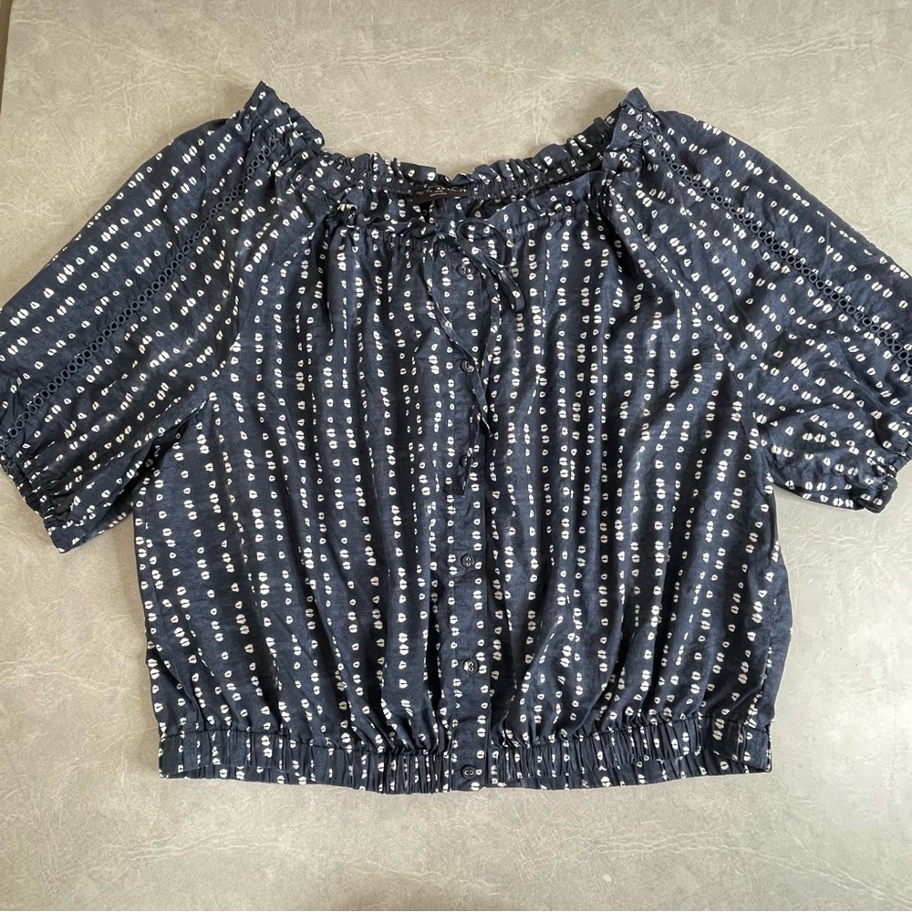 Lane Bryant Navy Blue and White Cotton Puff Sleeve Peasant Blouse - Picture 10 of 11